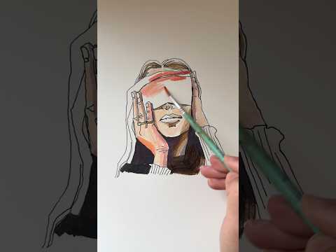 20-minute painting! What is she seeing with her eyes covered? 👀 #shortsvideo #paintingvideo