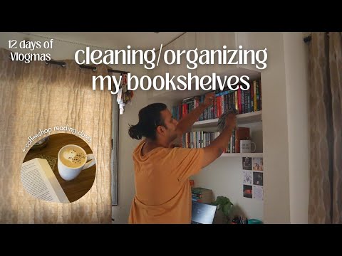 cleaning/organizing my bookshelves + solo coffee reading dates ☕ // 12 Days of Vlogmas 🎄❄️