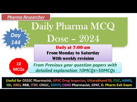 Day 144 Daily Pharma MCQ Dose Series 2024 II 10 MCQs II #exitexam #pharmacist #druginspector #dsssb