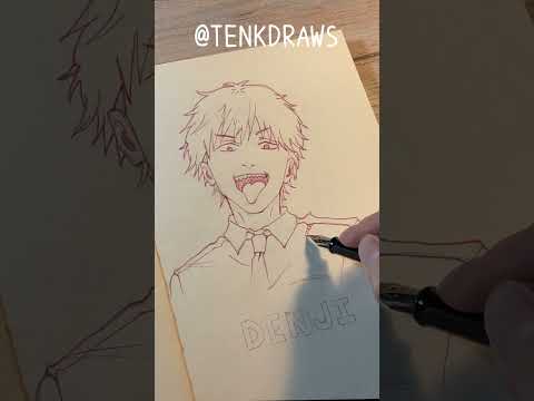 Drawing anime with fountain pen|Denji電治|#shorts #denji #chainsawman