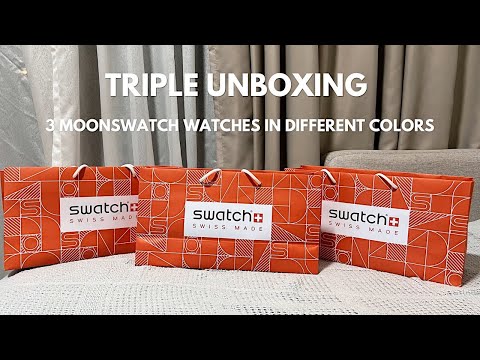 Three MoonSwatch watches in different colors | Swatch x Omega | Triple Unboxing