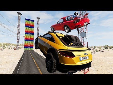 Cars Vs Mega High Container  Jump Test #9 - Speed Sports Car Crash - BeamNG Drive