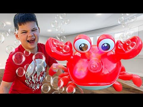 CALEB & MOM FILL OUR HOUSE WITH BUBBLES! Family Fun Game with the CRABBY BUBBLER TOY!