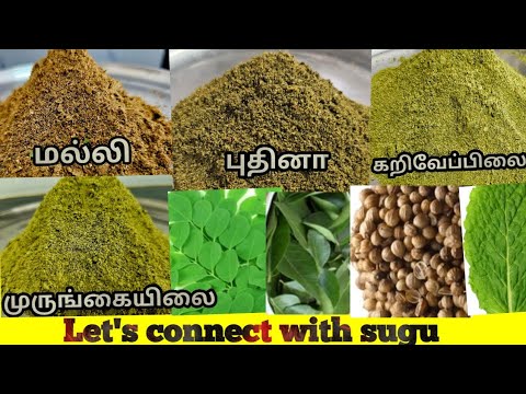 4 வகை பொடிகள்/ஹெர்பல் பொடி/herbal podi/முருங்கை, கறிவேப்பிலை, மல்லி,புதினா பொடி வகைகள்