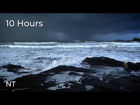 Stormy Waves at Atlantic Coast Ocean in Cornwall | Dark & Moody Sky: Sea Sounds for Sleep & Insomnia