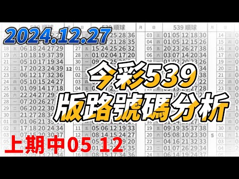 【今彩539】 【上期中05 12】【2024/12/27】【今彩539參考號碼：03 21 23 33 37】【本期特別參考號碼09 16 35】