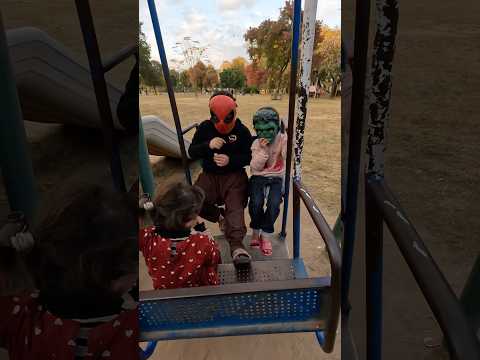 Avengers superheroes kids at amusement park