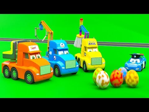 Little Cars and Giant Surprise Dino Eggs on The Construction Site