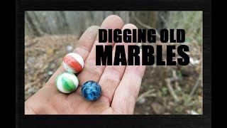 Digging Vintage Marbles On An Old Dump - Antiques - Bottle Digging - Marble King Rainbows - Toys -