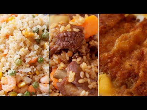 【微波炉猪排饭/排骨焖饭/虾仁咸蛋黄炒饭】饭与剩饭大改造，把粗茶淡饭也要吃的活色生香