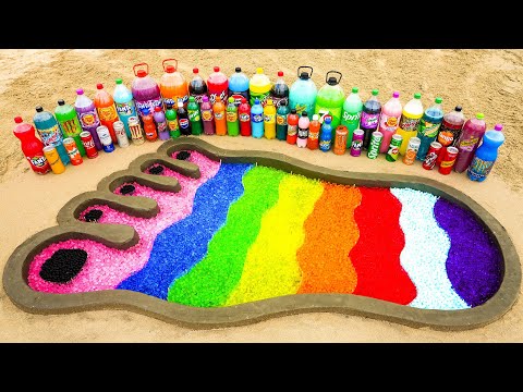 How to make Rainbow Foot with Orbeez & Big Fanta, 7up, Pepsi, Coca Cola and Mentos & Soda