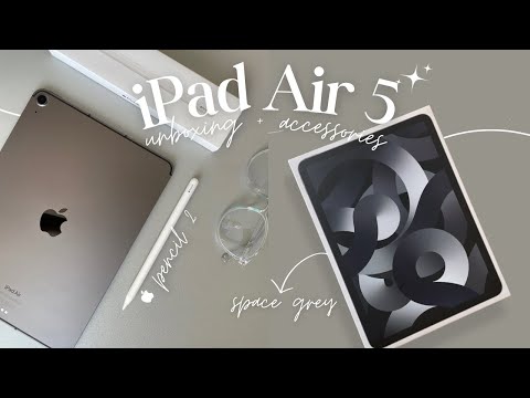 iPad Air 5 Unboxing (space grey, 256gb) 🩶 Apple Pencil 2 + accessories | 2023