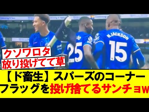 【ド畜生】スパーズのコーナーフラッグを投げ捨てるサンチョがこちらwww