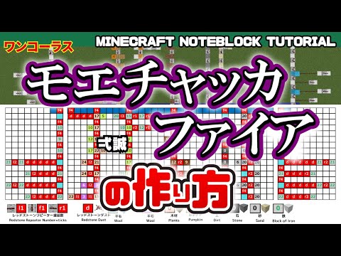 「モエチャッカファイア／弌誠」(ワンコーラス)のマイクラ音ブロック演奏の作り方　Minecraft Noteblock Tutorial