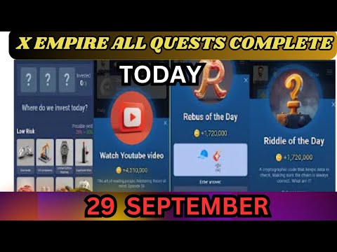 28-29 September All Quests Code X Empire | Riddle Of The Day | Rebus Of The Day | YouTube Video Code