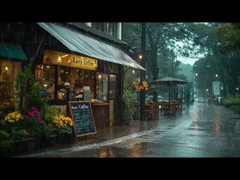 Heavy Rain Falling on the Quiet Pathway in Front of the Café – Soothing Sounds to Calm the Mind ASMR