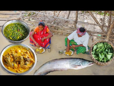 BOYAL FISH CURRY & potato shak Dal recipe cooking and eating by santali tribe old couple