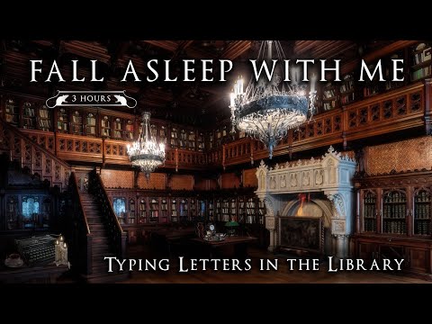 FALL ASLEEP WITH ME: Typing Letters in the Library *4K | Crackling Fire & Wind 3 HOURS | Sleep/Study