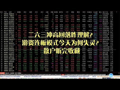 二六三冲高回落咋理解？游资连板模式今天为何失灵？散户听完收藏