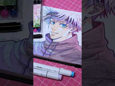 Inktober anime fanart marker drawing process | Satoru Gojo #animeart #jujutsukaisen #art #shorts