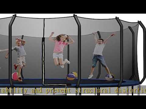 16FT Trampoline, Heavy-Duty Trampoline with 6 Wind Stakes & Balance Bar & Carved Poles, 1500LBS Wei