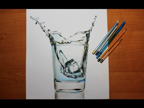 Drawing Realistic Glass of Water in Color (Part 2)