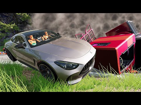 Cars VS  DANGEROUS CLİFF #11 Steep Slopes Mountain Road - Don't Stop - BeamNG Drive