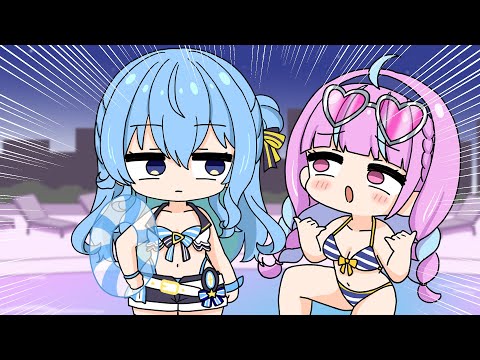 Matsuri performs “Extrovert Aqua at a Night Pool Party”【Hololive AnimatedClip/Eng sub】【Matsuri/Aqua】