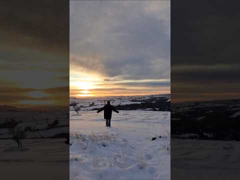 Sunset on the snowy hills of my childhood home. Hebden Bridge