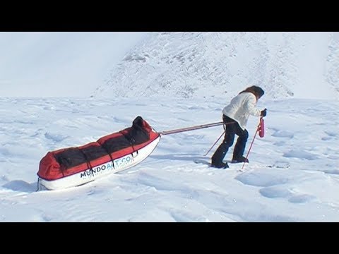 Ingrid overcoming the petrified snowdrifts - Penny Icecap 2009 expedition