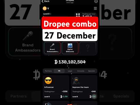 Dropee Daily Combo 27-28 December | New Daily Combo Card 27 December |Daily Combo Dropee