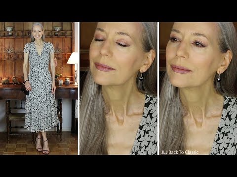 Fendi Shoulder Bag & Black Floral Midi Dress; Clean-Makeup Eyeshadow/ Classic, Elegant Style Over 40