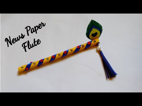 diy news paper flute for Krishna/how to make flute/balagopal/bansuri/morali at home/kanah ji/school