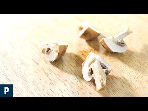 How to cut a Crimini mushroom into quarters