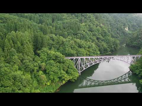 只見線第一橋梁〜金山町　空撮　【４K映像】