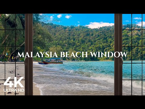 4K Monkey Beach Malaysia Window View - Serene, Relaxing, Nature Ambience, White Noise (60FPS)