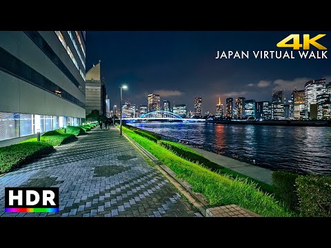 Japan - Tokyo Tsukishima, Higashi-ginza night walk • 4K HDR