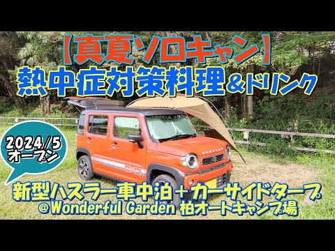 【真夏ソロキャン】熱中症対策料理&ドリンク 新型ハスラー車中泊+カーサイドタープ@Wonderful Garden柏オートキャンプ場