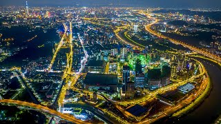 DRONE TAIPEI nangang district空拍台北南港軟體園區中國信託金融園區 南港站展覽館 夜景  Nankang Software Park空拍素材