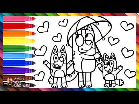 Draw and Color Bluey and Bingo with Their Mom 🐶🐕❤️ Drawings for Kids