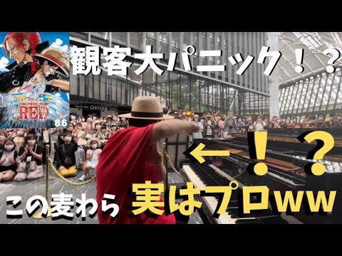 麦わらのオッサンが突然「ONE PIECE」の神曲弾いたら観客大パニックwww【ONE PIECE FILM RED】【ストリートピアノ】