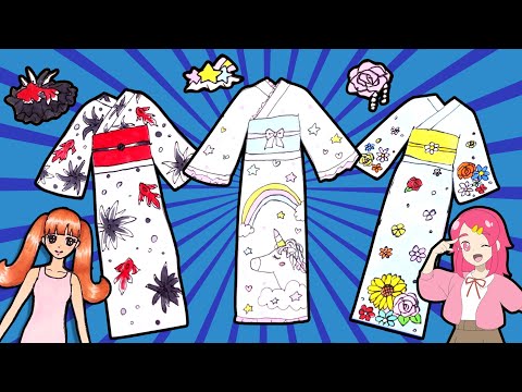 【おえかき】リカちゃん 塗り絵で着せ替えするよ！オリジナルゆかたを手作り❤︎paper doll 工作 DIY❤︎アンリルちゃんねる❤︎