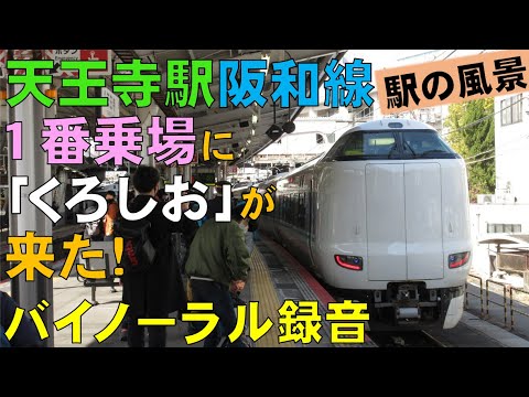 【バイノーラル録音】天王寺駅阪和線1番乗場に｢くろしお｣が来た！/駅の風景/Temporarily, KUROSHIO Came to Tennoji Station Platform 1.