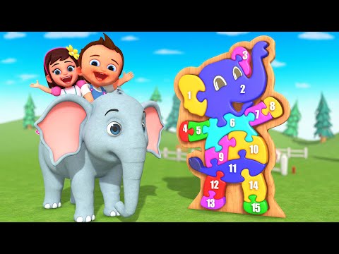 Learn Numbers for Children with Little Babies Fun Playing Elephant Puzzle Wooden Toy Set Educational