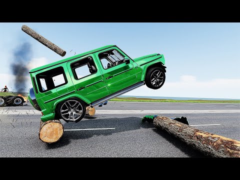 Cars VS Tree Log Fallen Crash - BeamNG Drive