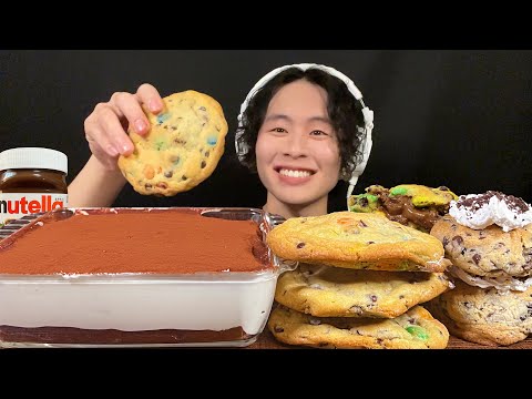 ASMR M&M Nutella Cookies & Tiramisu‼️【eating sound/mukbang】