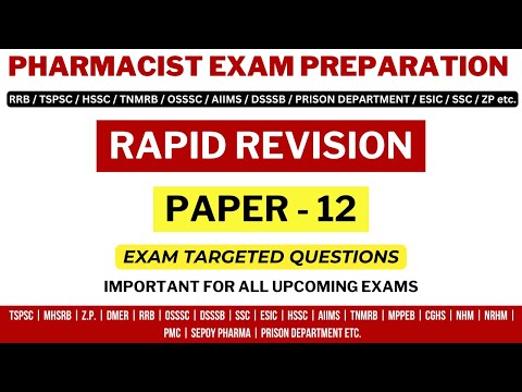 PHARMACIST EXAM PREPARATION / RRB PHARMACIST / ESIC / AIIMS / MPPEB / DMER / PRISON DEPARTMENT EXAM