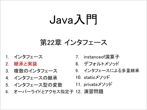 Java入門 第22章 インタフェース (2)継承と実装