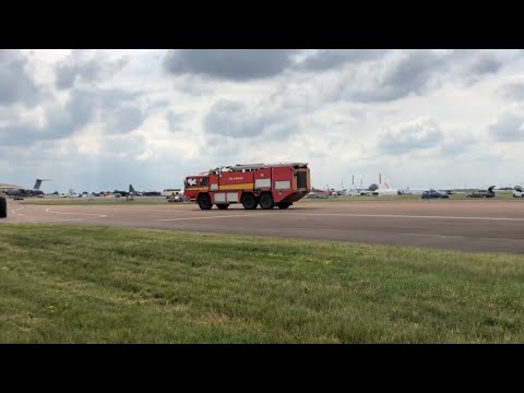 RIAT 2019 - FIREFIGHTERS RUSH TO SMOKING HARRIER