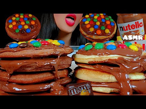 asmr nutella pancakes M&M👅🥞🍫 and milk|먹방 누텔라 팬케이크|eating sounds| notalking 🐾